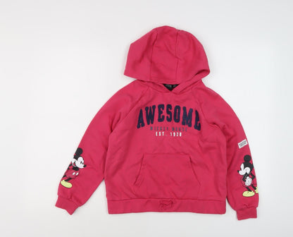 Front view of Disney girls’ red mickey mouse hoodie pullover 11 years casual fun
