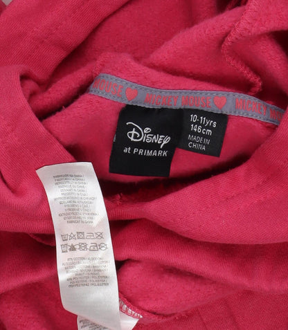 Close-up detail of Disney girls’ red mickey mouse hoodie pullover 11 years casual fun