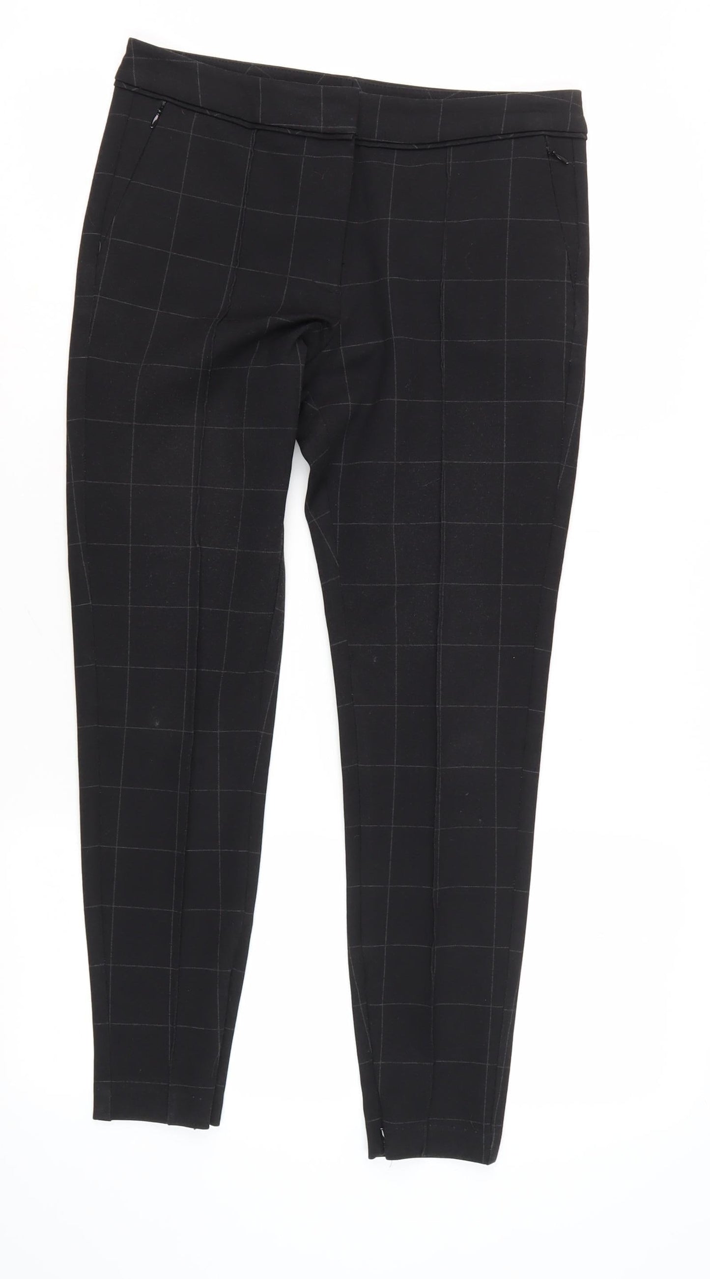 Marks and Spencer Women's Black Check Trousers Size 10