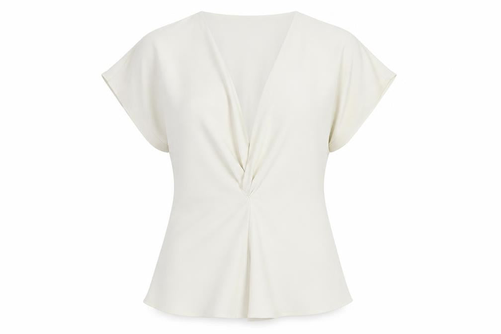 Marks & Spencer Women's Ivory V-Neck Blouse - Size 14