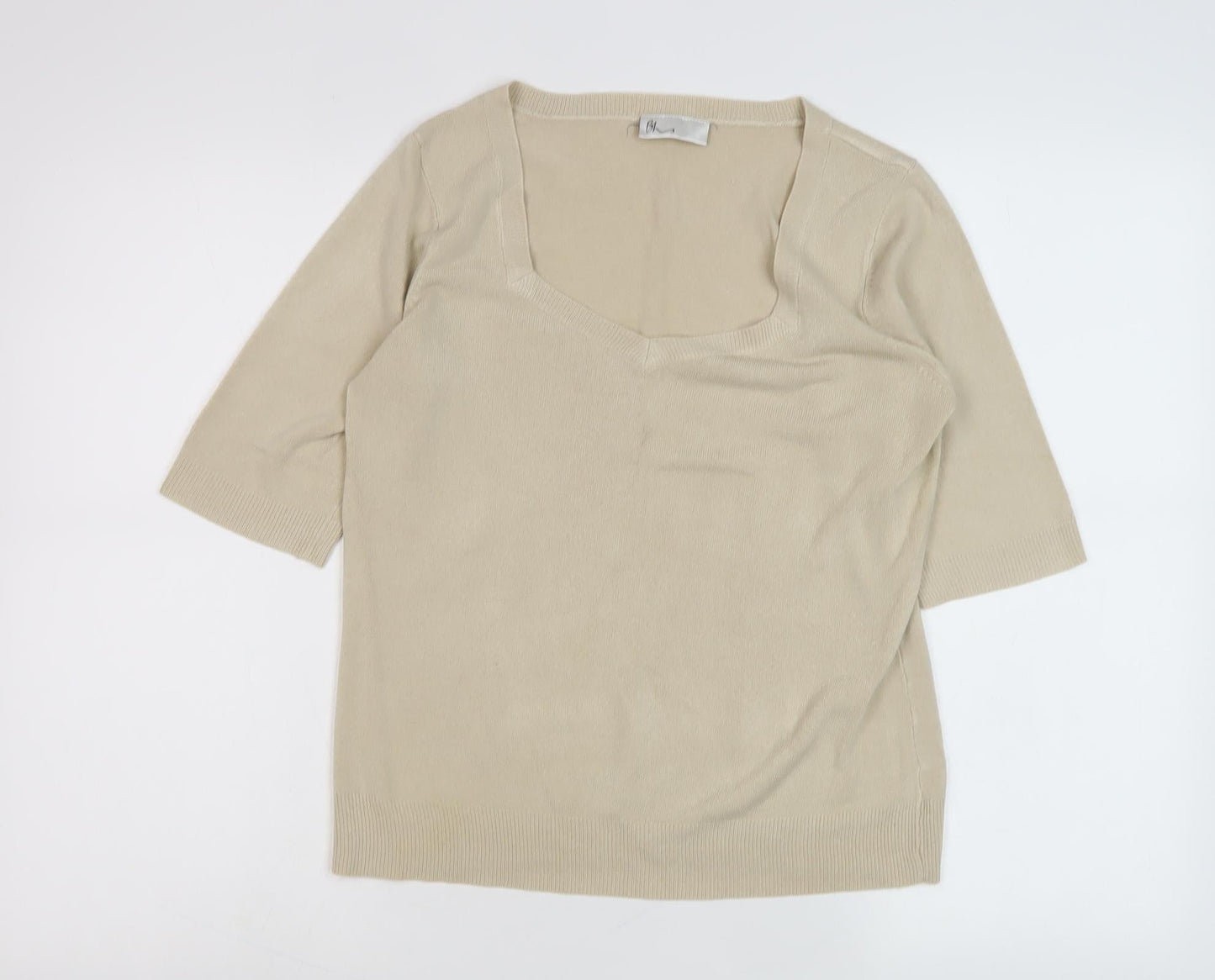 BHS Women's Beige 3/4 Sleeve Knit Jumper Size 12