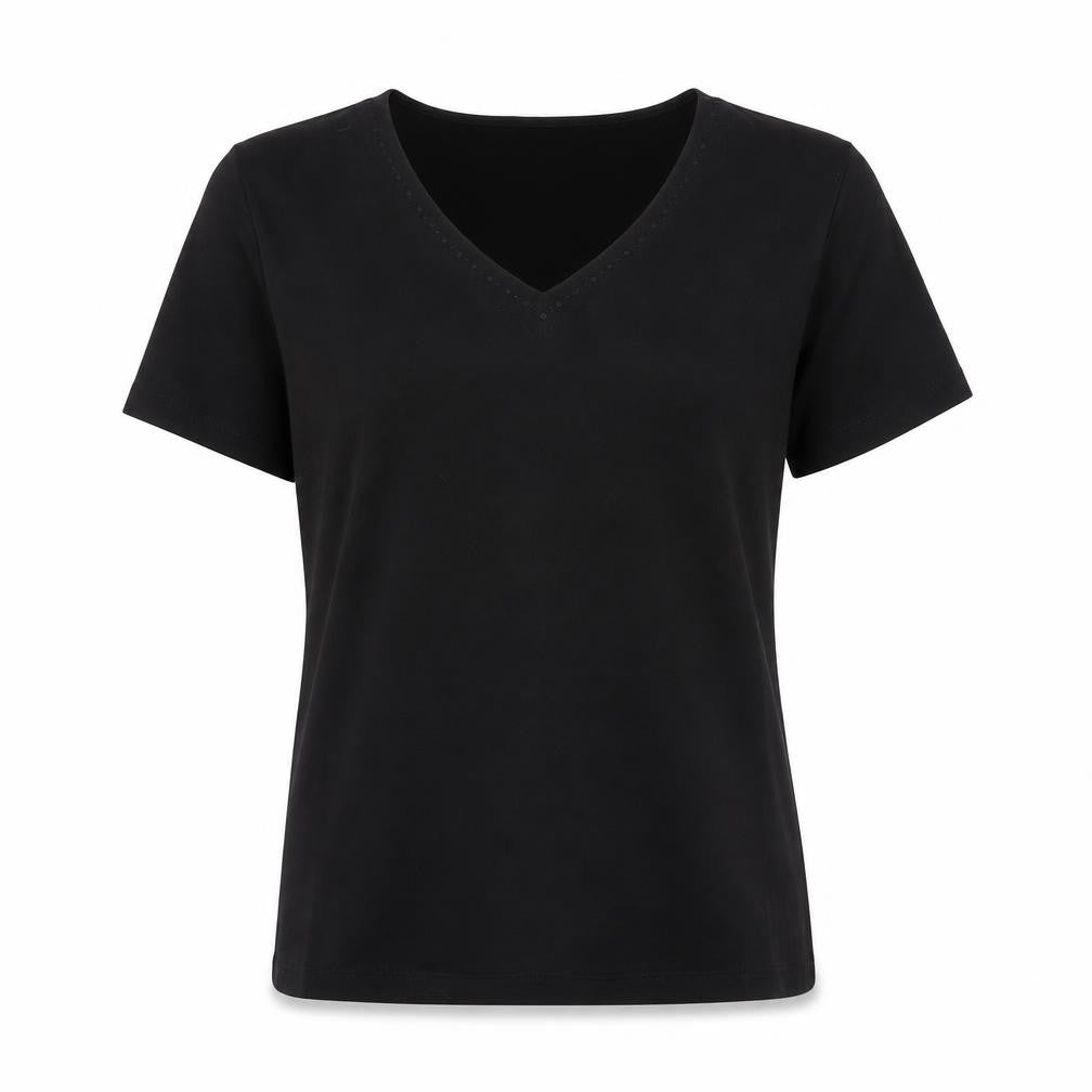 Country Casuals Women's Black V-Neck Short Sleeve Basic T-Shirt - Size S