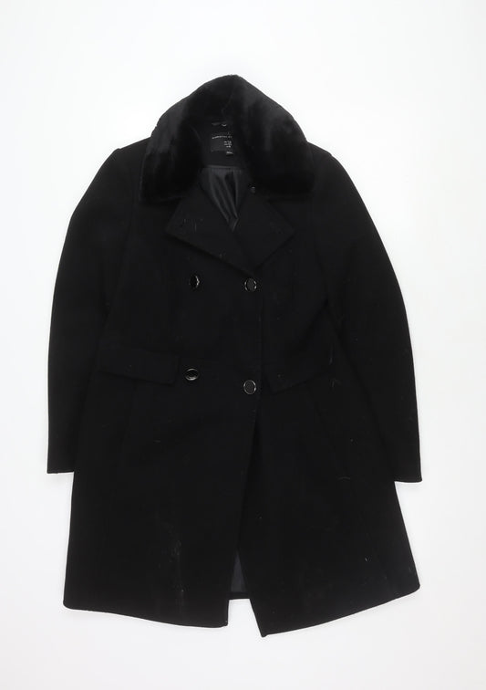 Dorothy Perkins Women's Black Coat Size 12 Faux Fur Accent