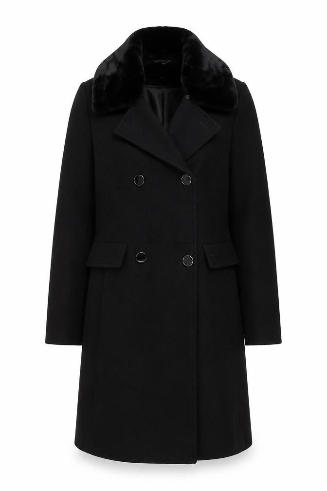 Dorothy Perkins Women's Black Coat Size 12 Faux Fur Accent