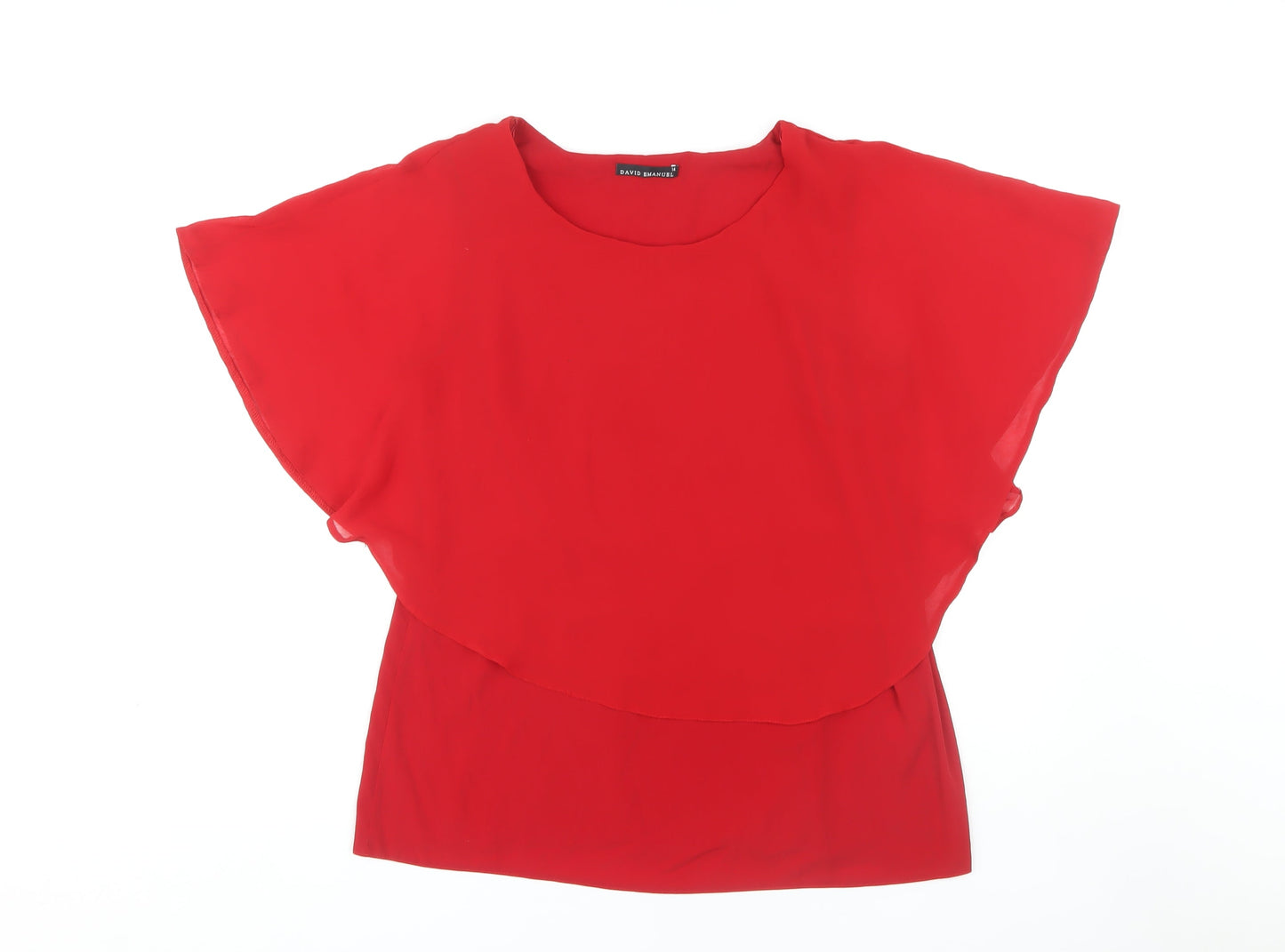 David Emanuel Women's Red Blouse, Size 14, Round Neck