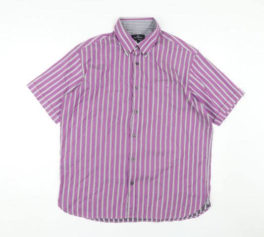 Marks and Spencer Men's Large Purple Striped Button-Up Shirt