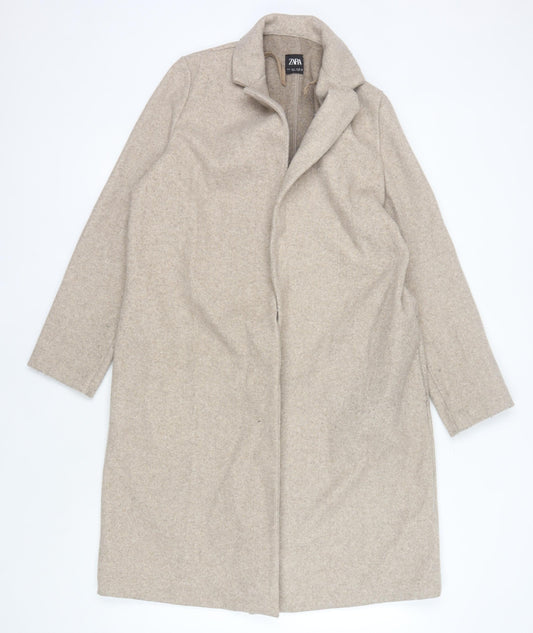 Zara Women's Beige Long Coat, Size L, Polyester