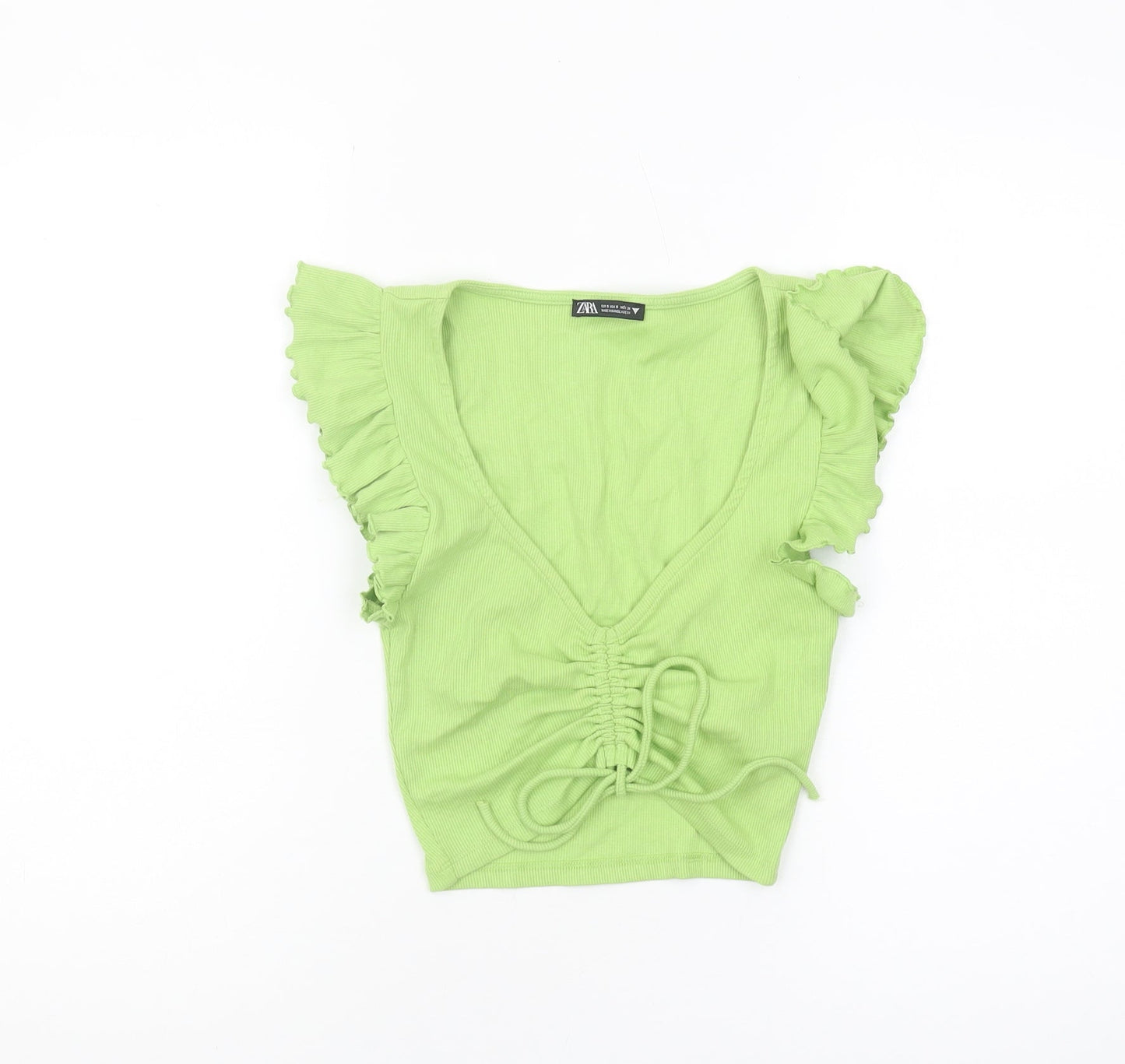 Zara Women’s Green Cropped Blouse - Size S | Summer Style