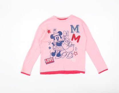 Front view of Disney girls’ pink minnie mouse t-shirt 9-10 years long sleeve