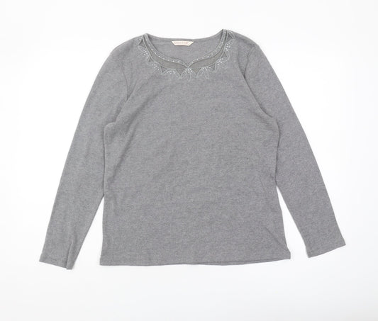 Anna Rose Women's Grey Long Sleeve Casual T-Shirt M