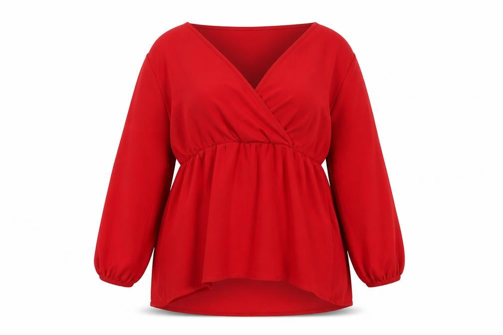 Yours Women's Red V-Neck Wrap Top Plus