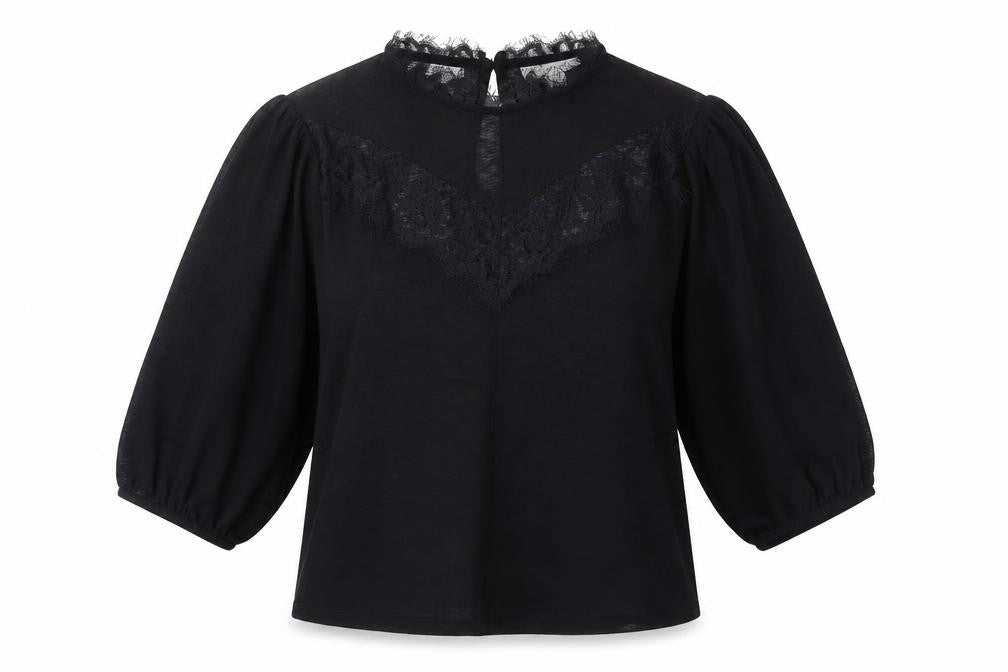 Topshop Women's Black Lace Accent Blouse Size 12