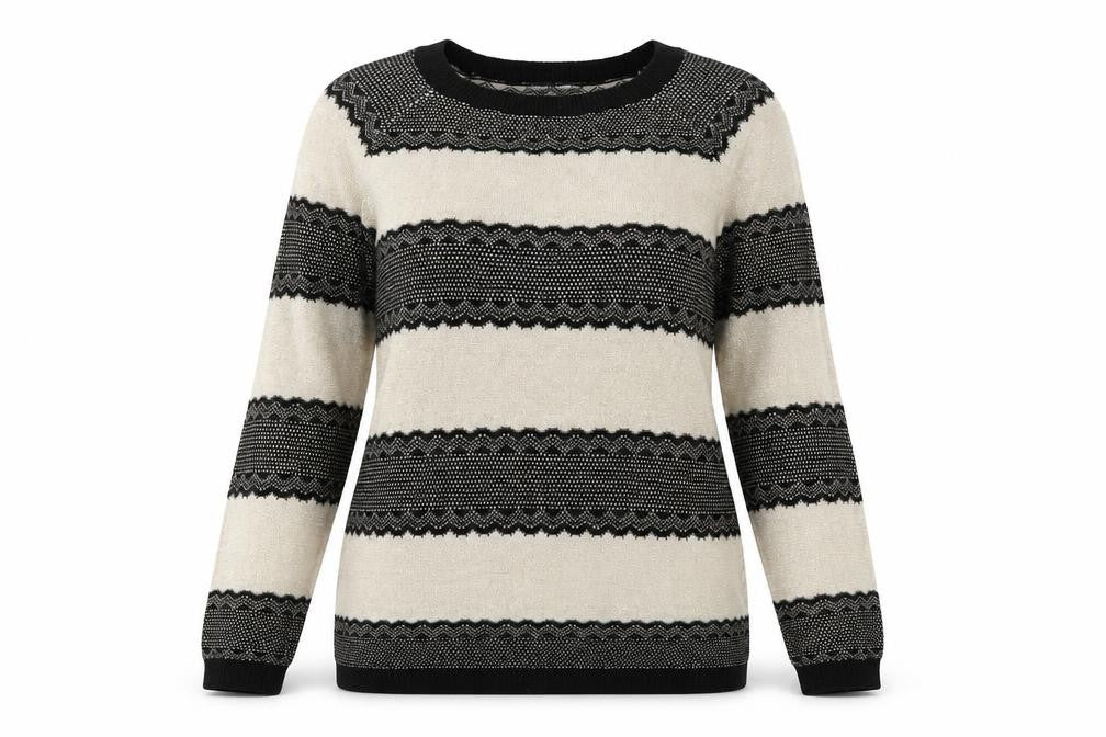 Laura Ashley Women's Beige Black Striped Pullover Jumper Size 14
