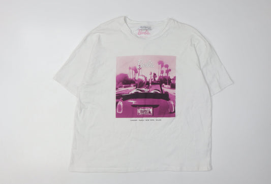 Stradivarius Women's White Barbie Graphic T-Shirt Size 6