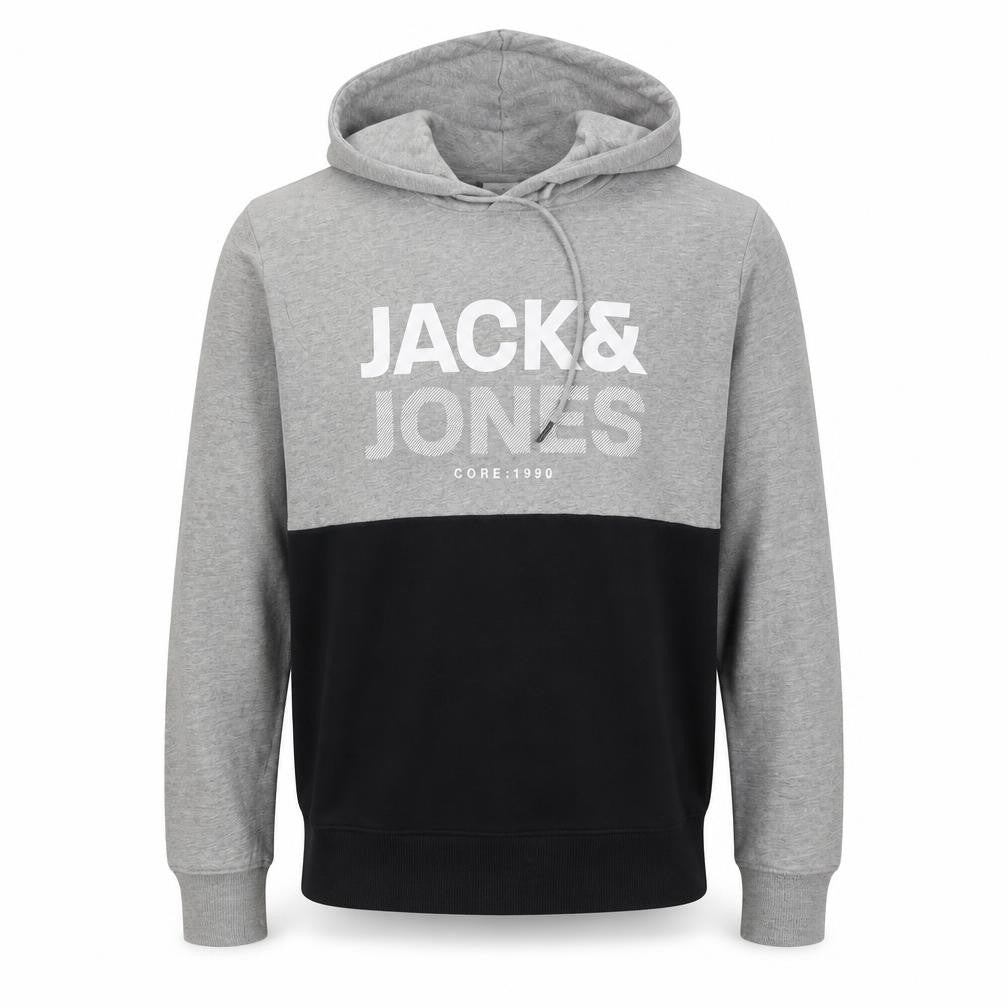 Jack & Jones Men's Grey and Black Pullover Hoodie S