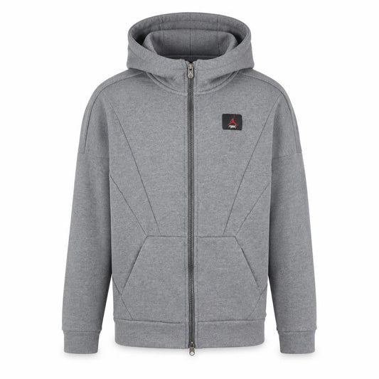 Front view of Jordan boys’ grey full zip hoodie l