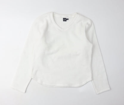 Gap Women's White V-Neck Pullover Sweatshirt L