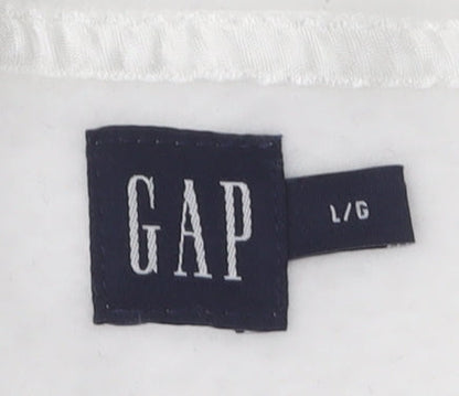 Gap Women's White V-Neck Pullover Sweatshirt L
