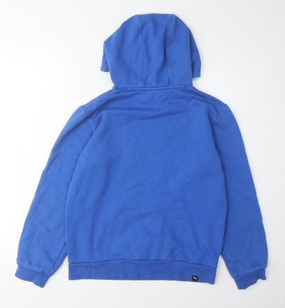 Back view of Puma boys’ blue hoodie pullover, size 14, graphic design