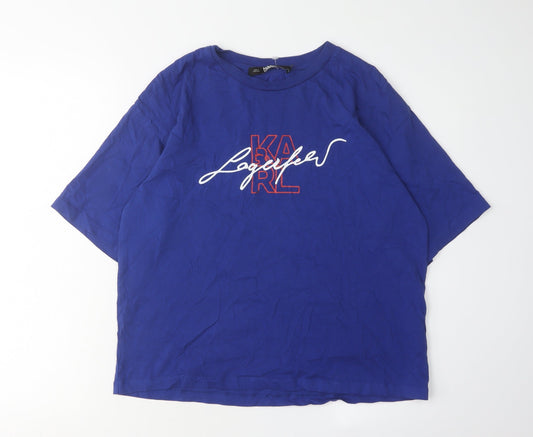 Karl Lagerfeld Women's Blue T-Shirt M Embroidered Casual