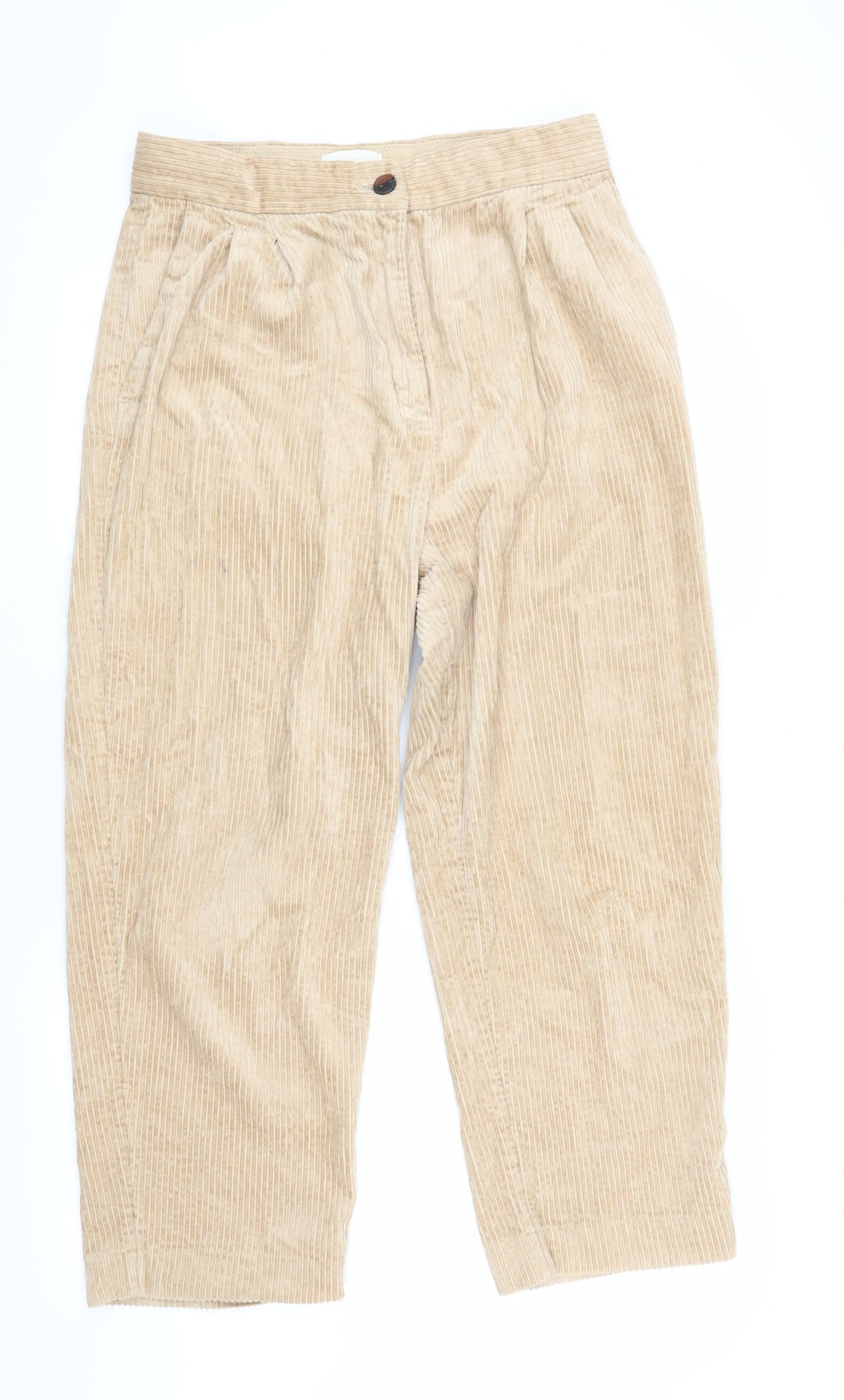 H&M Beige Corduroy Cropped Trousers Women Size 14