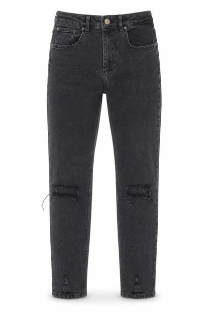 Front view of ASOS Men’s Black Distressed Straight Jeans, size 28/32