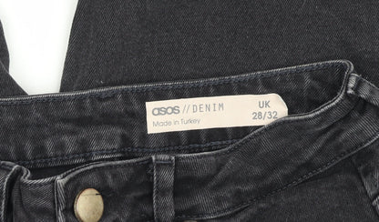 Close-up detail of ASOS Men’s Black Distressed Straight Jeans, size 28/32