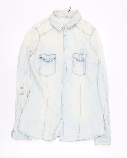 Stradivarius Women's Denim Blue Button-Up Shirt S