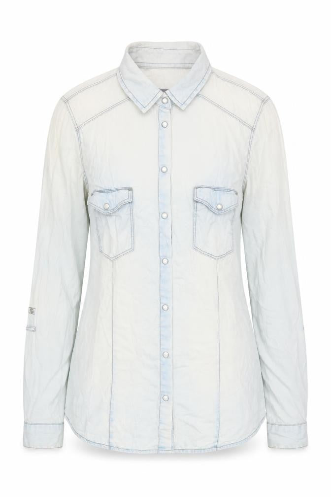 Stradivarius Women's Denim Blue Button-Up Shirt S