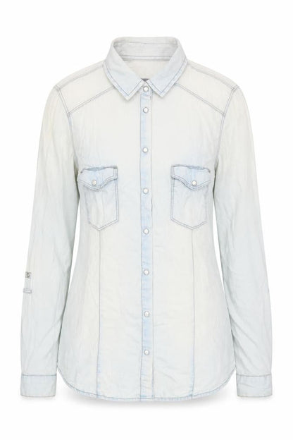 Stradivarius Women's Denim Blue Button-Up Shirt S