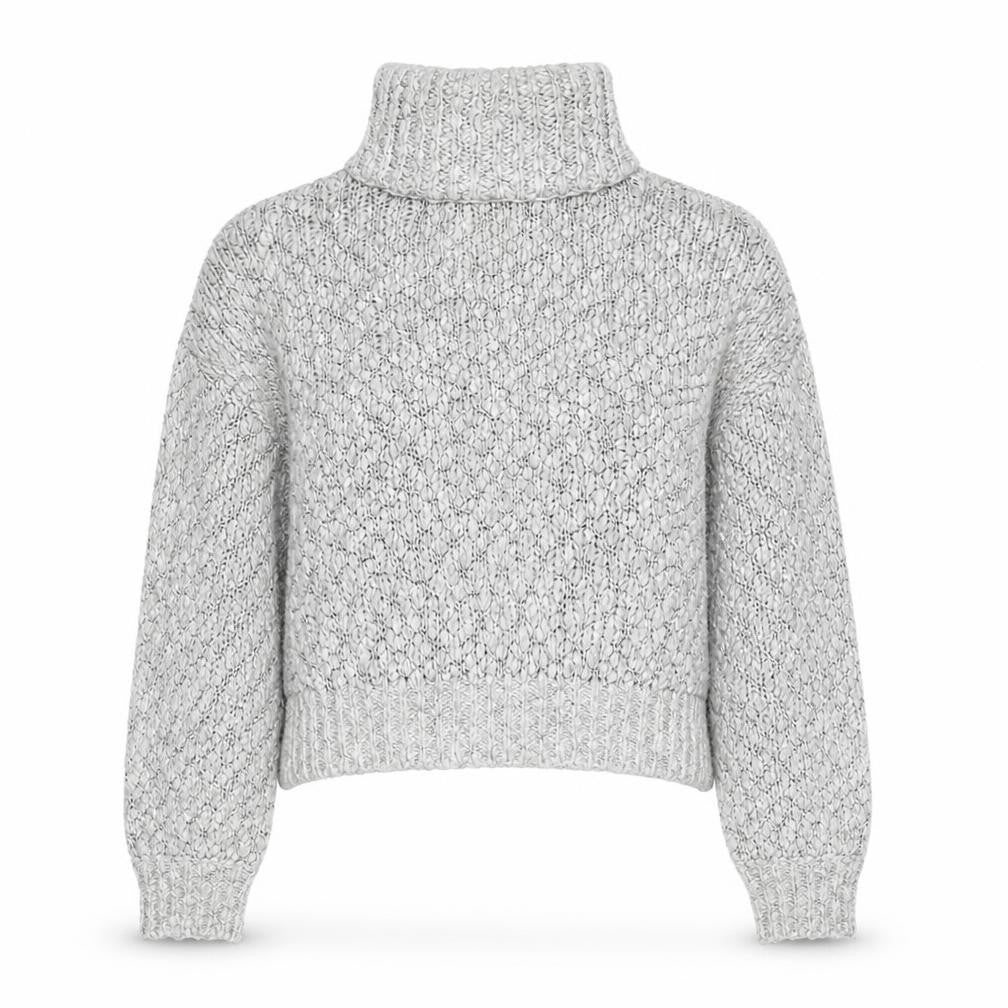 Hollister Women's Grey Chunky-Knit Roll Neck Jumper, S