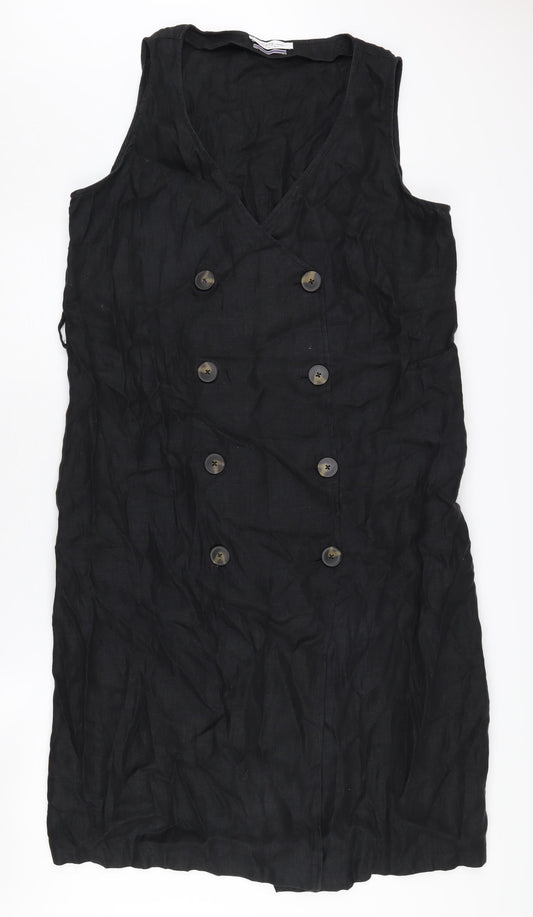 Violeta by Mango Women's Black Sleeveless Linen Dress M