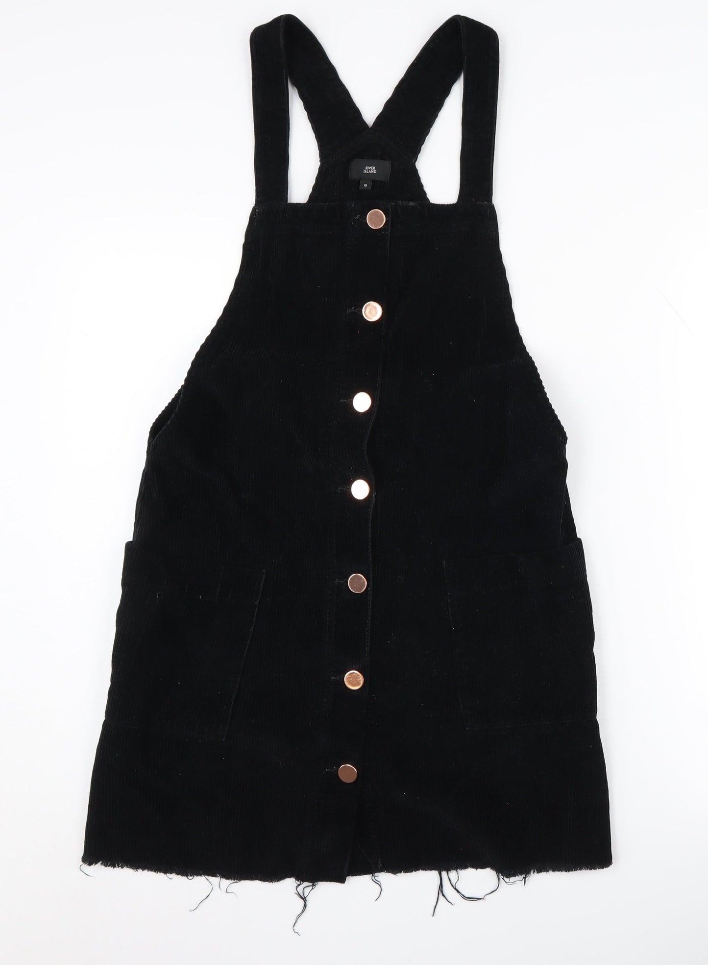 River Island Black Corduroy Pinafore Dress, Size 10