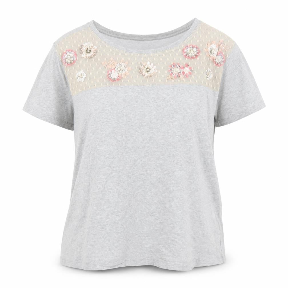 Marks & Spencer Women's Grey Embroidered T-Shirt Size 14