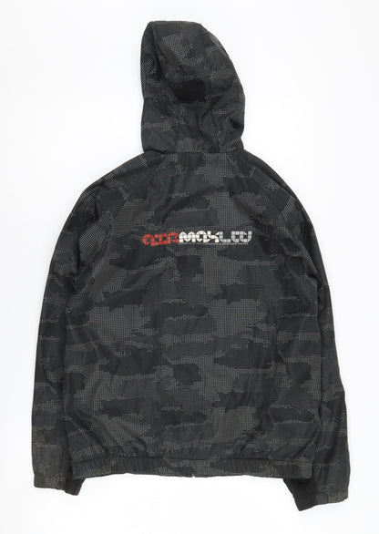 Back view of Air Max Ltd boys’ black hooded camouflage jacket m