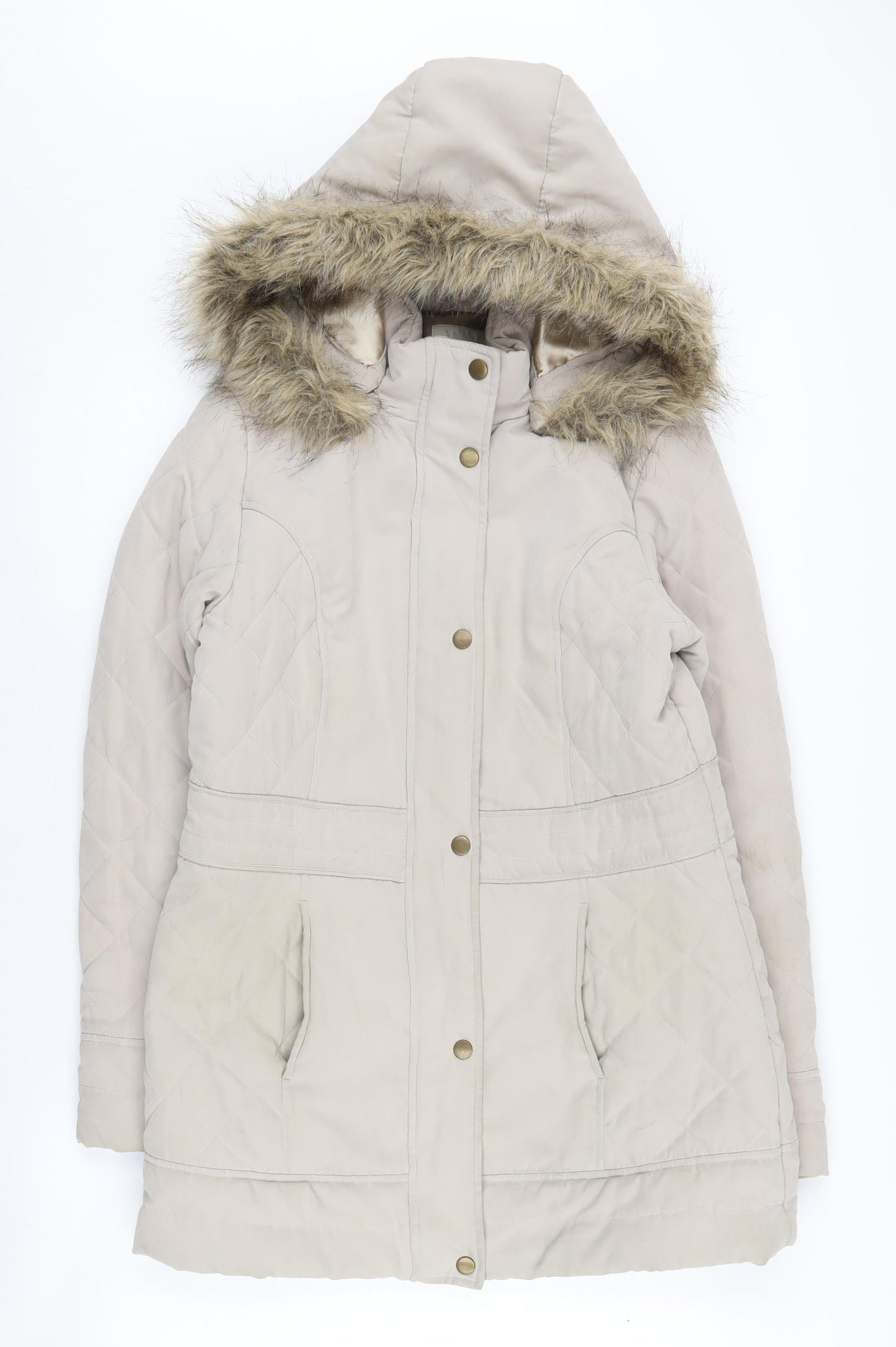 BHS Women's Beige Hooded Puffer Coat Size 10