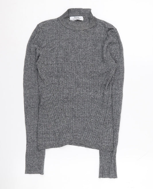 Bershka Women's Grey Mock Neck Long Sleeve Jumper M