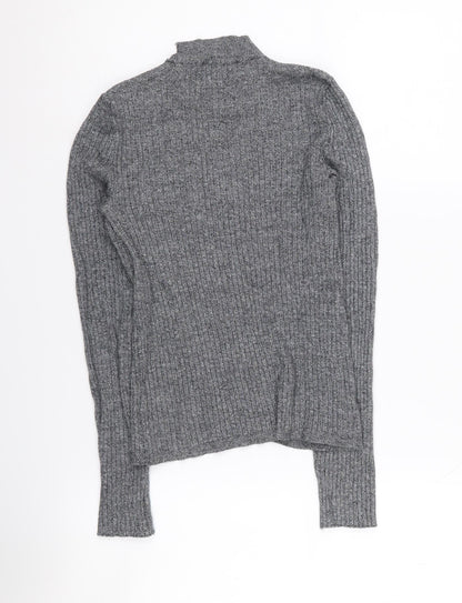 Preloved Bershka Women's Grey Mock Neck Long Sleeve Jumper M - Back