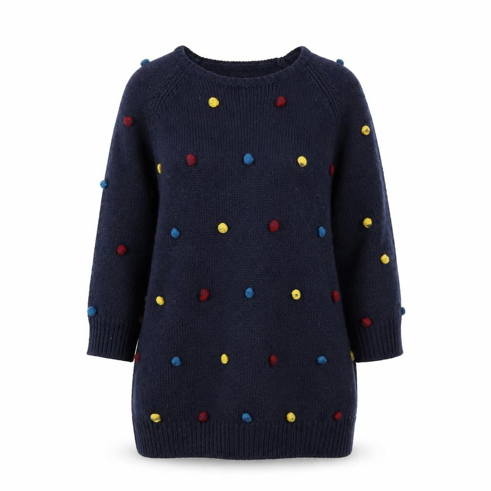 Yumi Women's Blue Polka Dot Knit Pullover Jumper Size 14