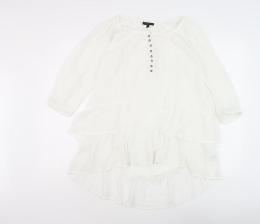 Women's White Tunic Blouse - 3/4 Sleeve, Relaxed Fit