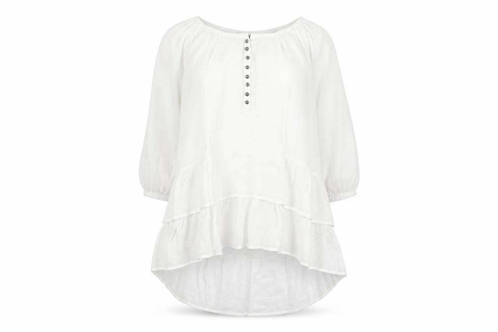 Women's White Tunic Blouse - 3/4 Sleeve, Relaxed Fit