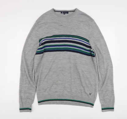 Additional front view of Crew Clothing Grey Striped XL jumper