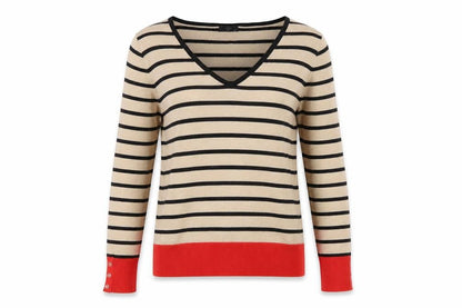 Mango Women's V-Neck Striped Pullover Jumper Size 16