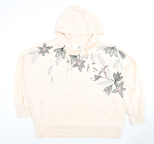 Night Owl Women's Beige Floral Pullover Hoodie L
