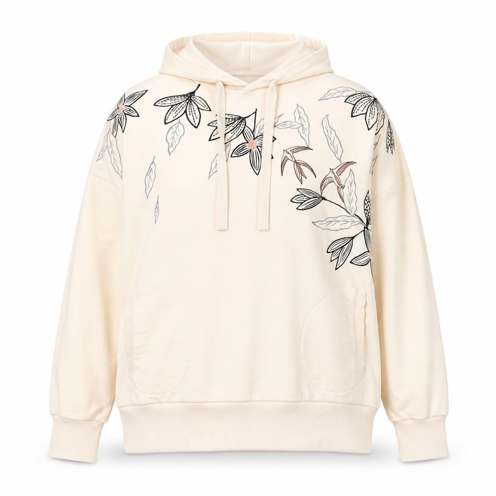 Night Owl Women's Beige Floral Pullover Hoodie L