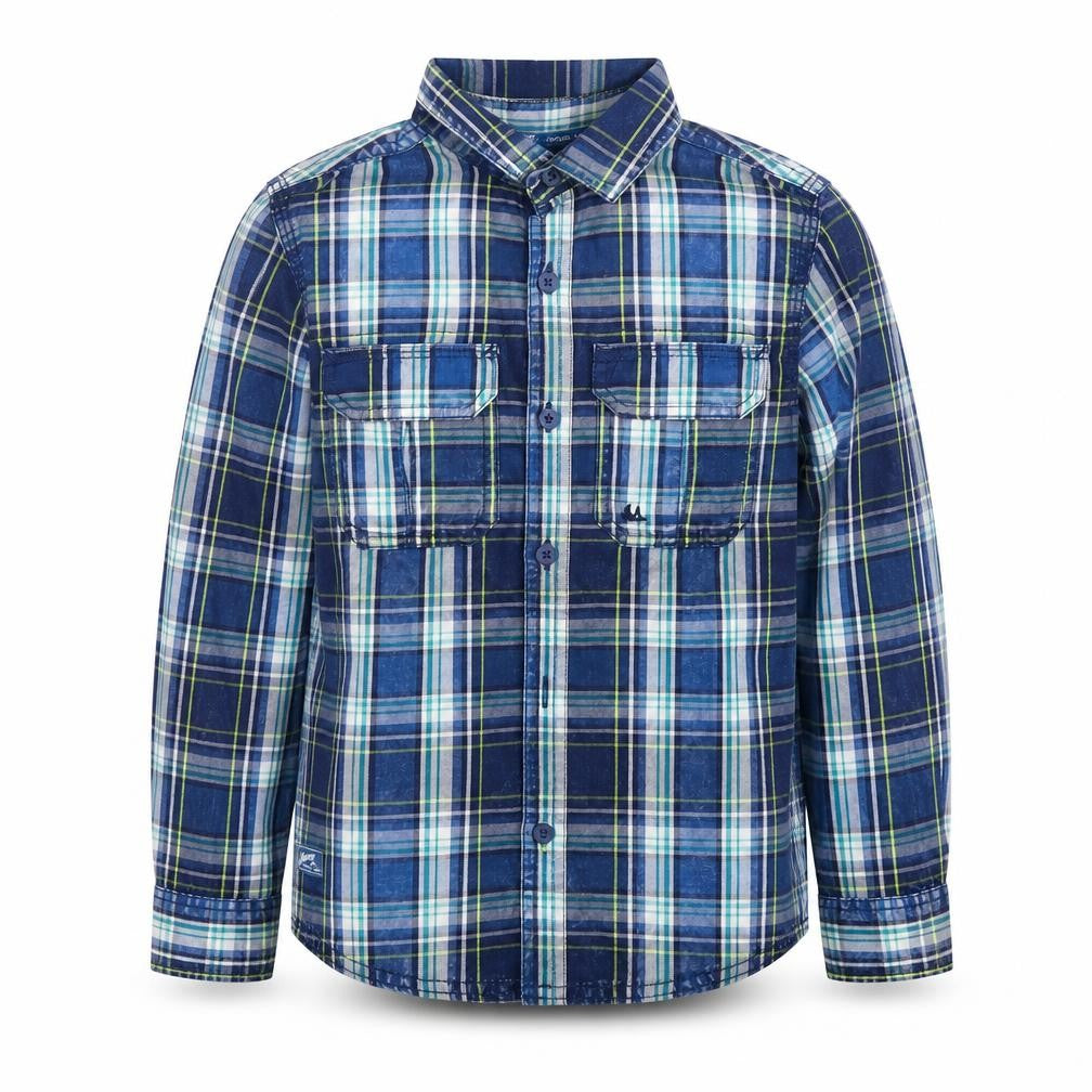 Mantaray Boys Blue Plaid Button-Up Shirt - 7 Years