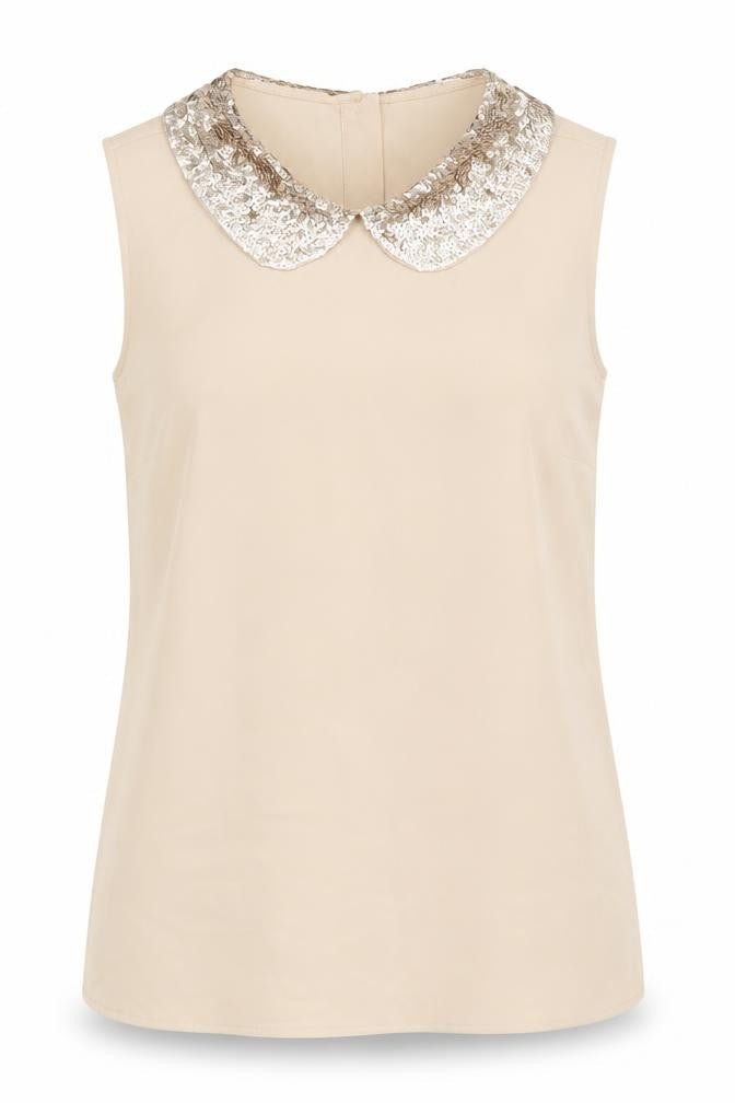 Laura Ashley Women's Beige Sequin Collar Blouse Size 10