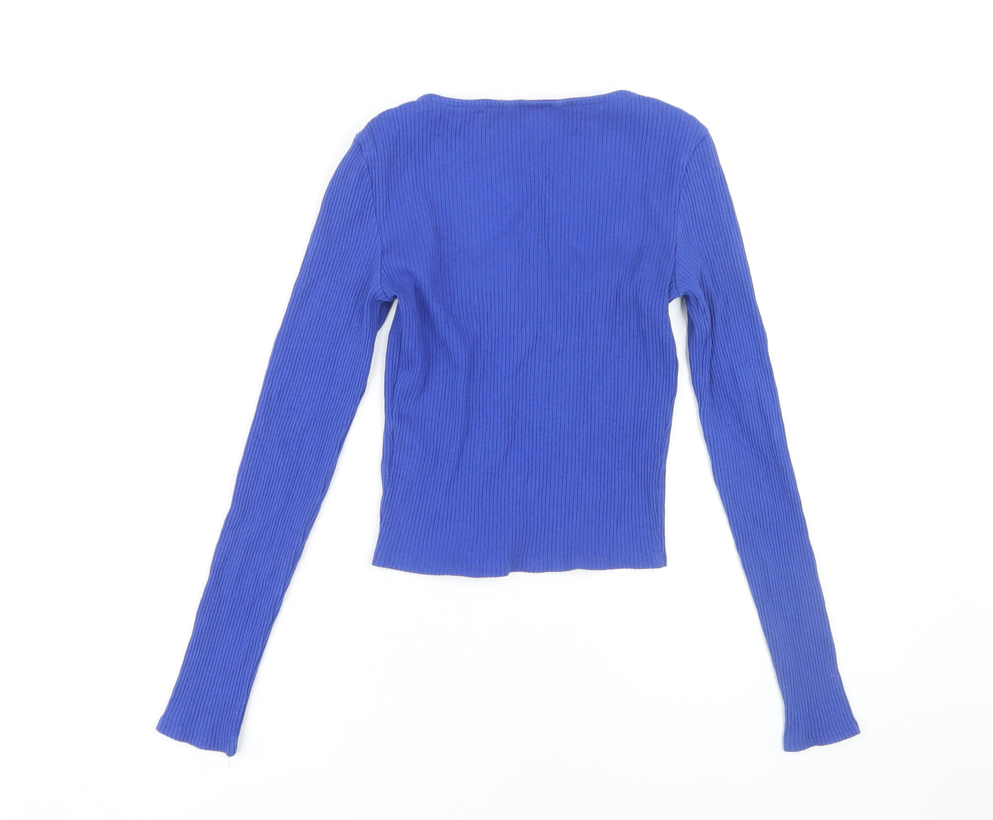 Monki Women's Blue Long Sleeve Knit T-Shirt 2XS