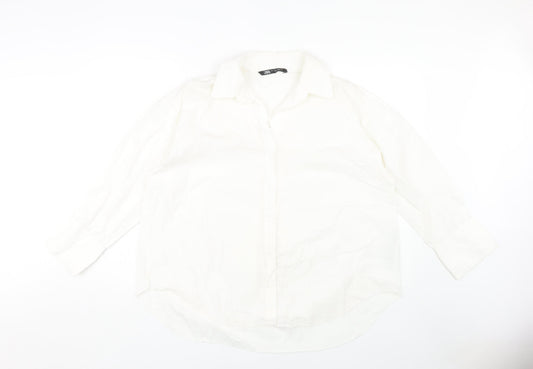 Zara Women's White Button-Up Shirt, Size 12, Collared Neck