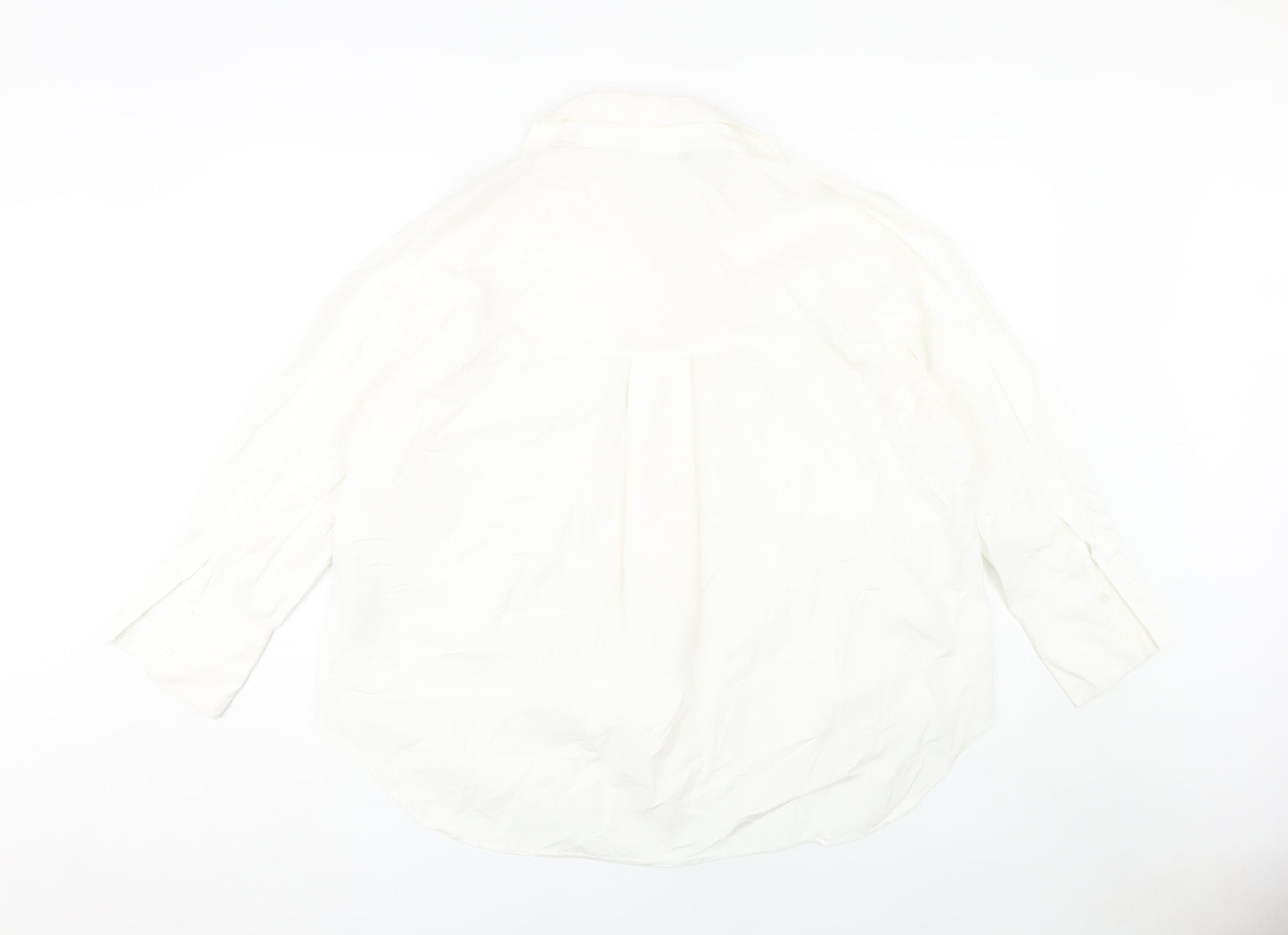 Zara Women's White Button-Up Shirt, Size 12, Collared Neck